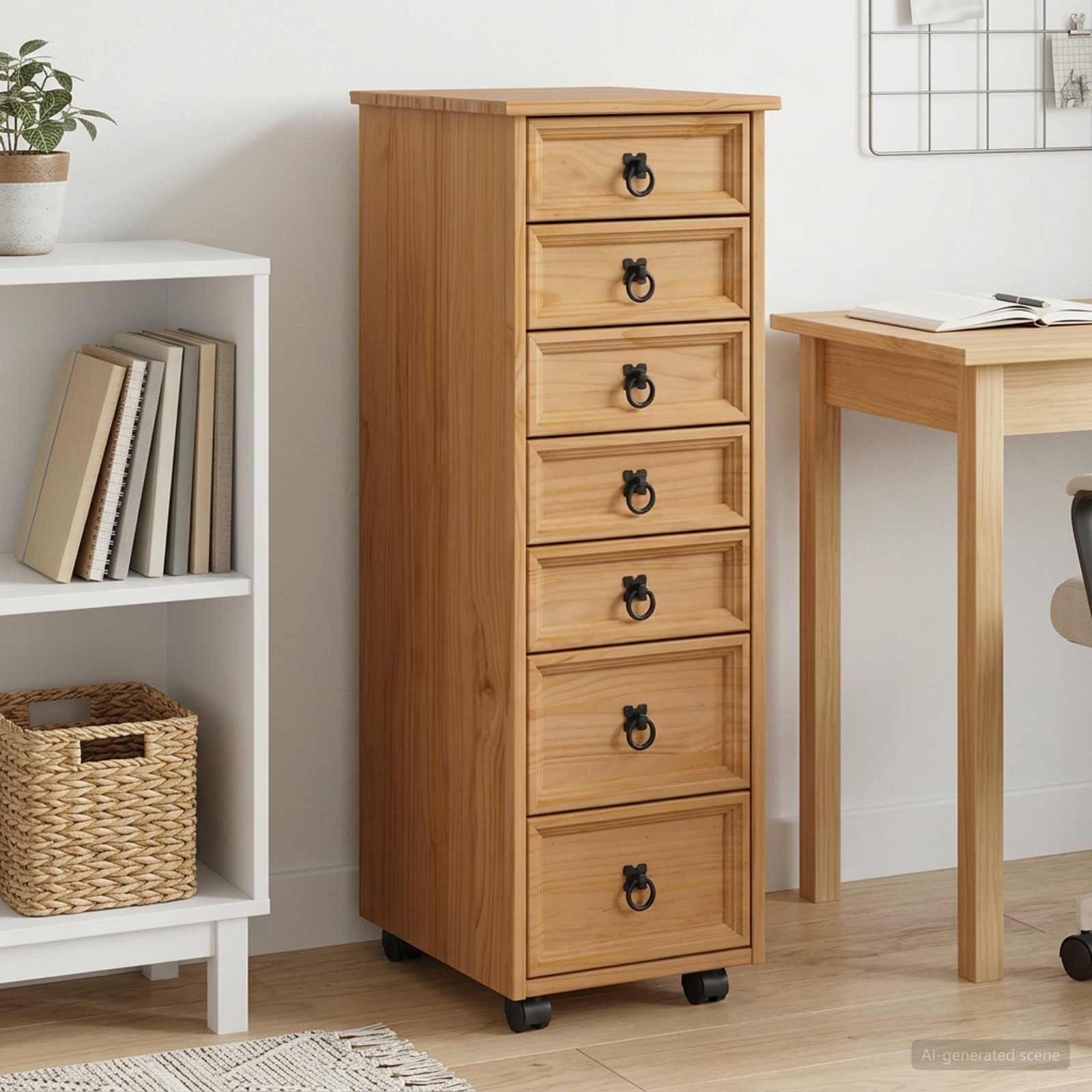 vidaXL Rolling Cabinet with Drawers CORONA Honey Brown 1