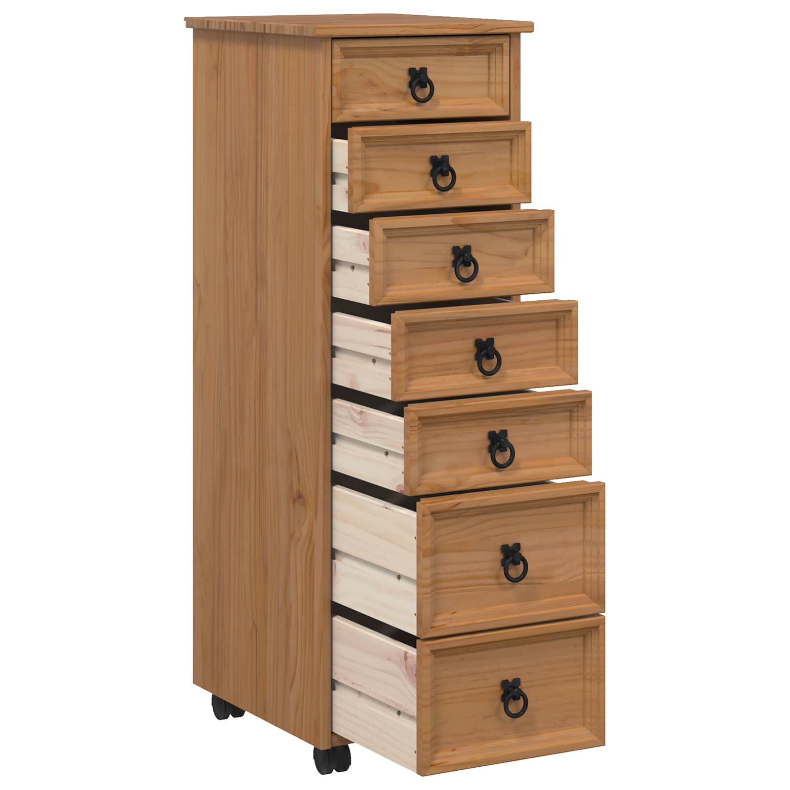 vidaXL Rolling Cabinet with Drawers CORONA Honey Brown 3