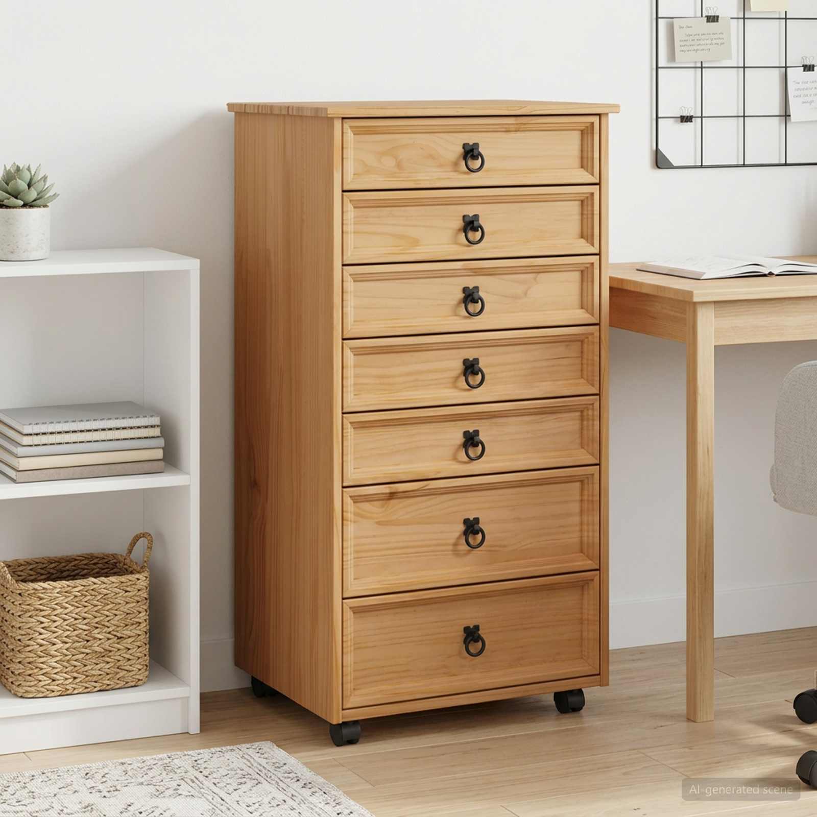 vidaXL Rolling Cabinet with Drawers CORONA Honey Brown 1
