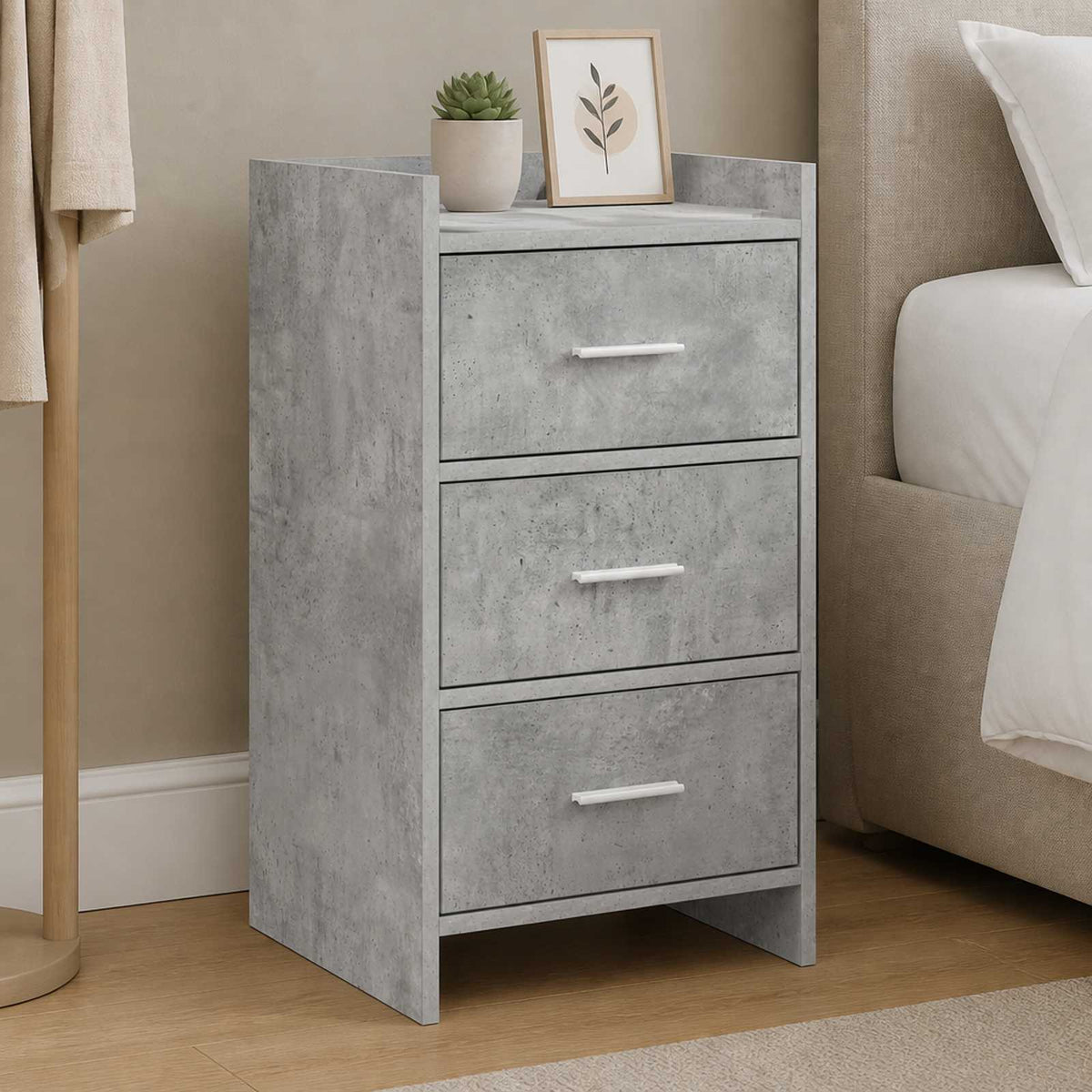 Bedside Tables Engineered Wood in Concrete Grey