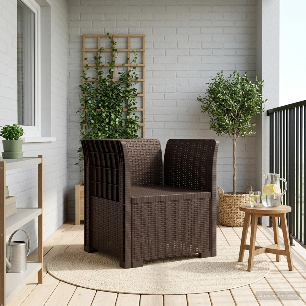 1-Seater with Cushion Rattan Look PP Brown Armchair without cushion