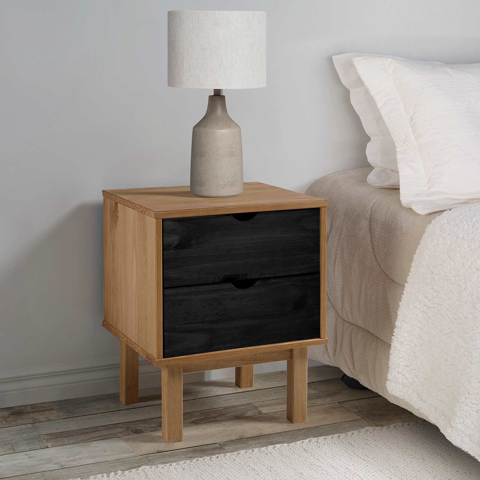 Bedside Cabinet "OTTA" 45x39x57 cm Solid Wood Pine Black