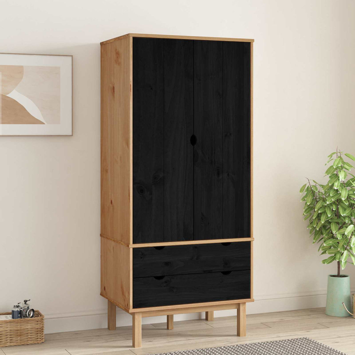Wardrobe "OTTA" 76,5x53x172 cm Solid Wood Pine Black