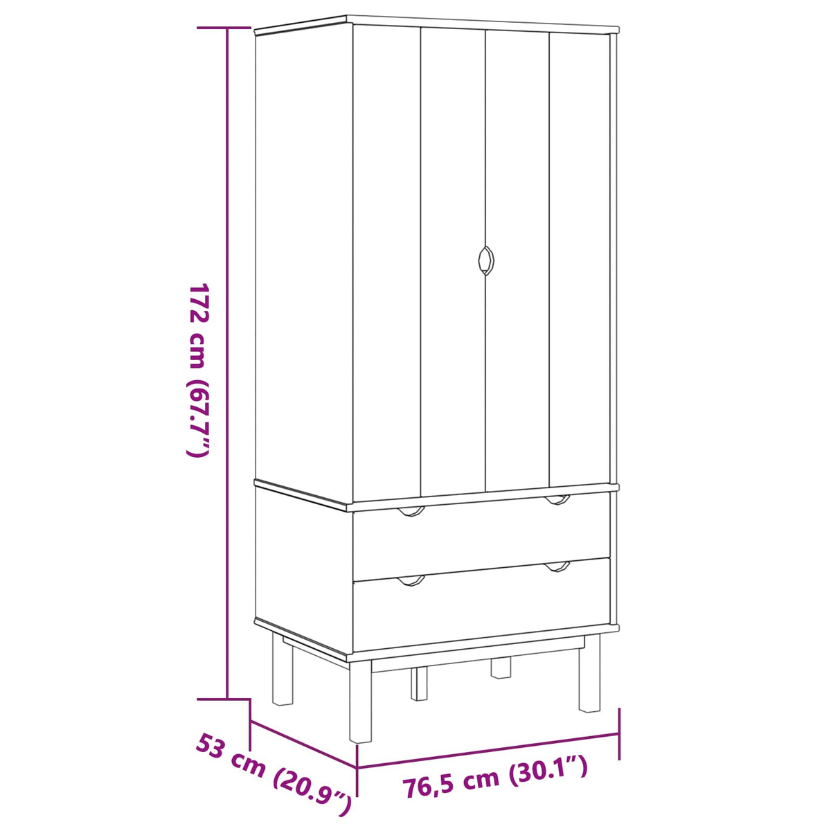 Wardrobe "OTTA" 76,5x53x172 cm Solid Wood Pine Black