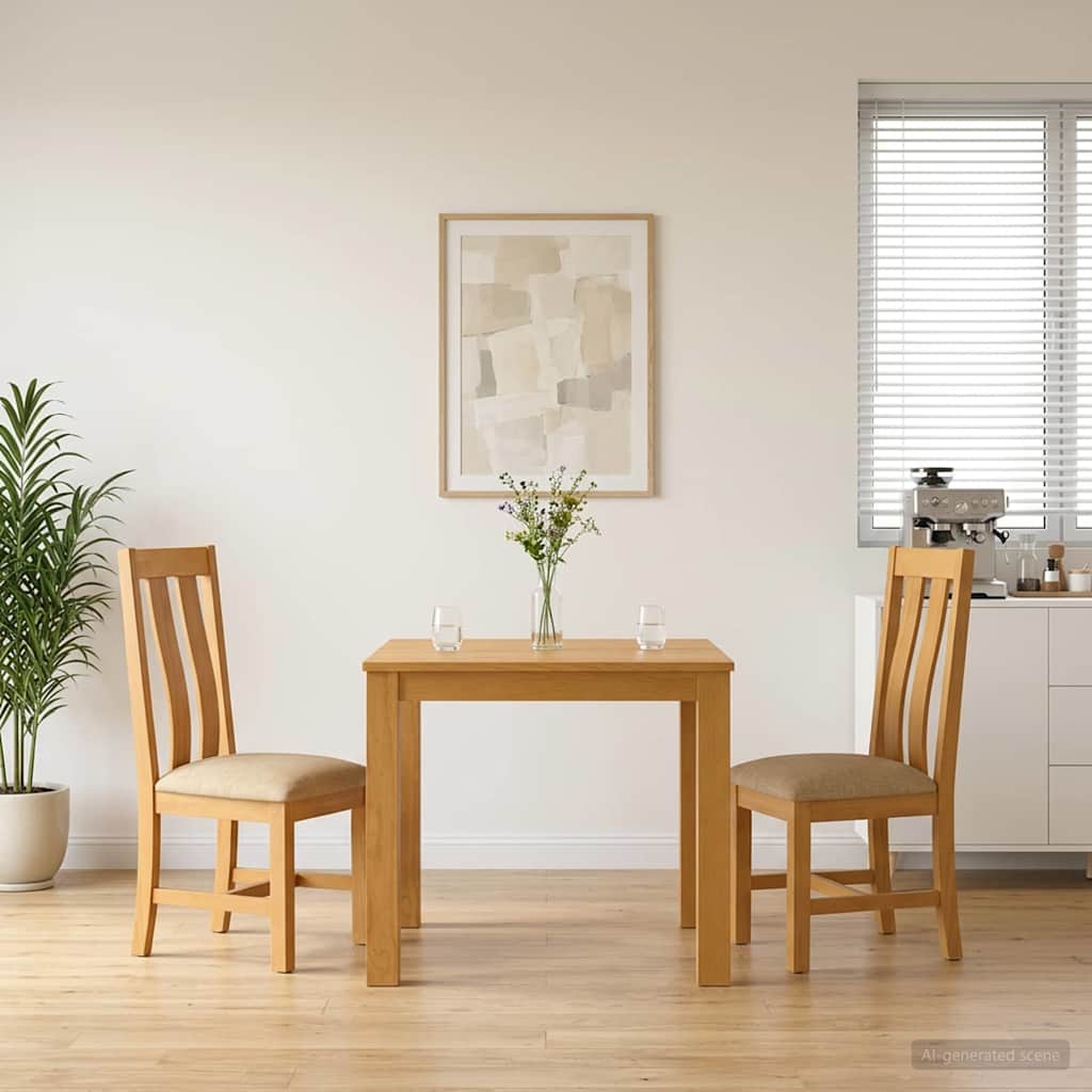 Dining Set BERGEN 5 pcs Solid Oak Wood Beige 90 cm 90 cm Table + 2x chair