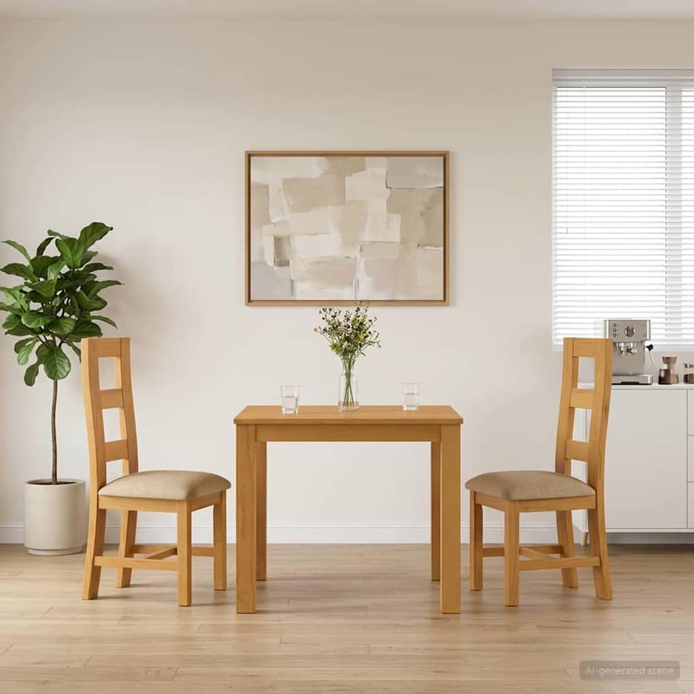 Dining Set LELYSTAD 5 pcs Solid Oak Wood Beige 90 cm 90 cm Table + 2x chair