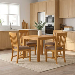 Dining Set DEVENTER 5 pcs Solid Oak Wood Grey 90 cm 90 cm Table + 4x chair