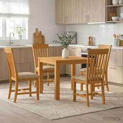 Dining Set RIJSWIJK 5 pcs Solid Oak Wood Beige 90 cm 90 cm Table + 4x chair