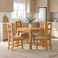 Dining Set LELYSTAD 5 pcs Solid Oak Wood Beige 90 cm 90 cm Table + 4x chair