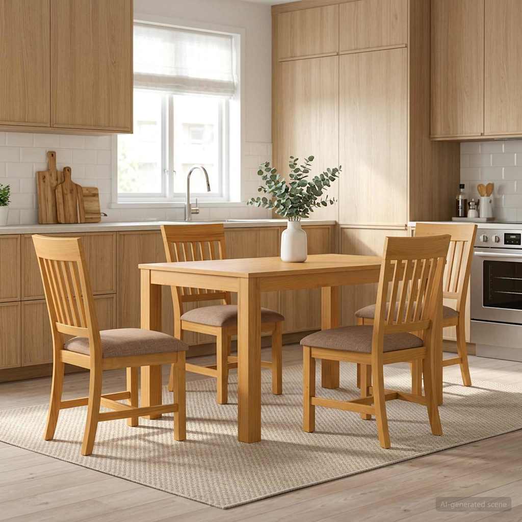 Dining Set DEVENTER 5 pcs Solid Oak Wood Grey 150 cm 85 cm Table + 4x chair