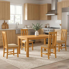 Dining Set BERGEN 5 pcs Solid Oak Wood Beige 150 cm 85 cm Table + 4x chair