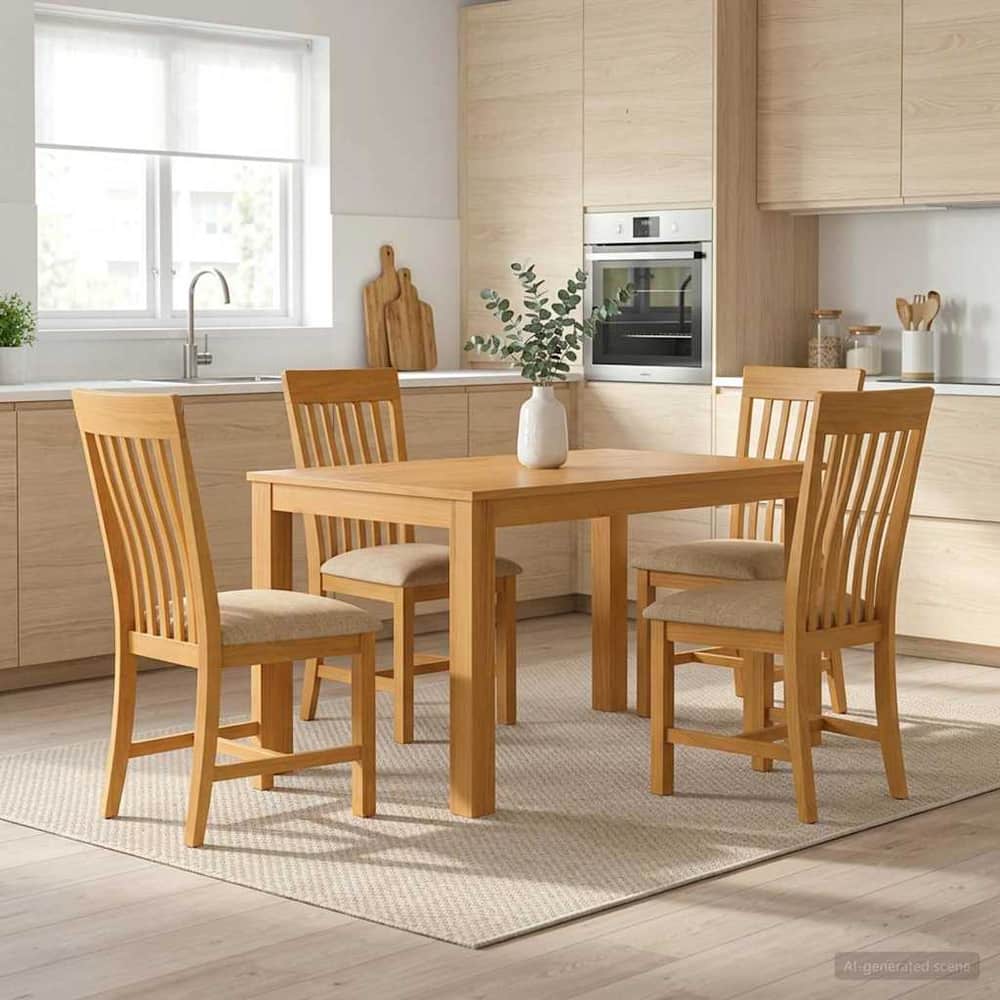 Dining Set RIJSWIJK 5 pcs Solid Oak Wood Beige 150 cm 85 cm Table + 4x chair