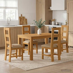 Dining Set LELYSTAD 5 pcs Solid Oak Wood Beige 150 cm 85 cm Table + 4x chair