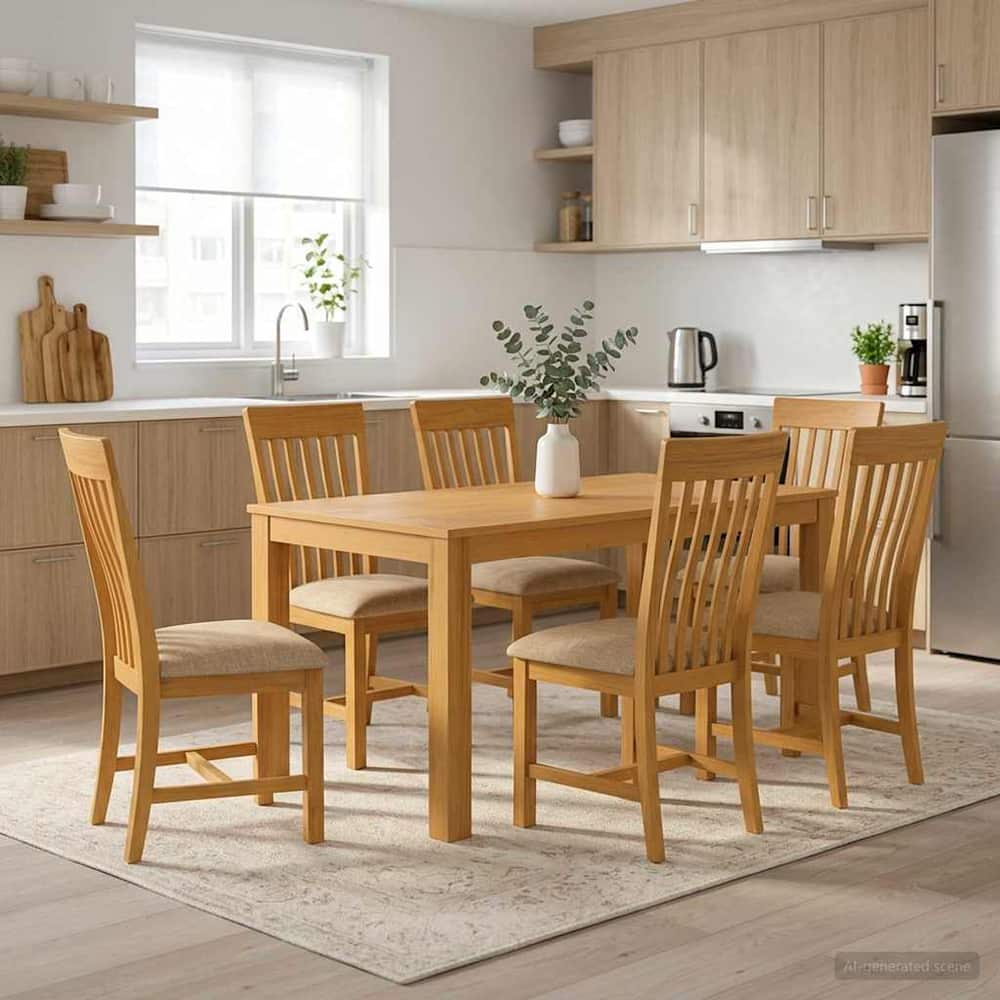 Dining Set RIJSWIJK 5 pcs Solid Oak Wood Beige 150 cm 85 cm Table + 6x chair