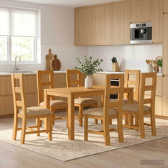 Dining Set LELYSTAD 5 pcs Solid Oak Wood Beige 150 cm 85 cm Table + 6x chair