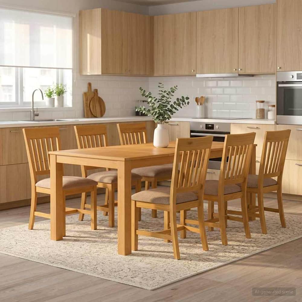 Dining Set DEVENTER 5 pcs Solid Oak Wood Grey 200 cm 100 cm Table + 6x chair