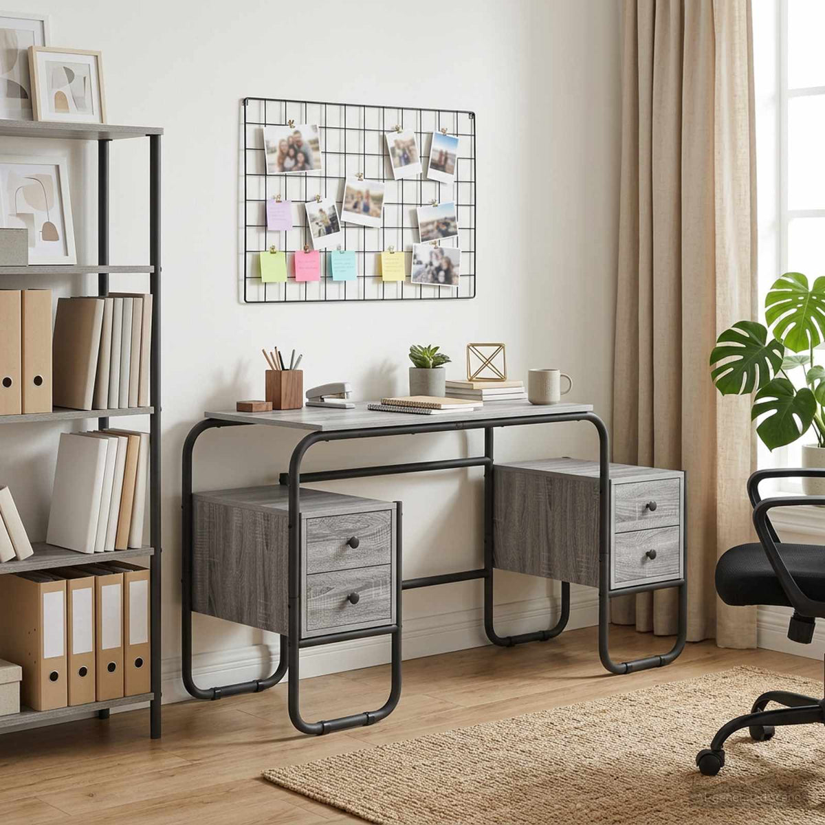 Desk with Storage 145 x 50 x 75 cm Grey sonoma
