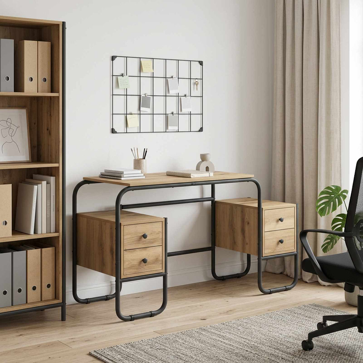 Desk with Storage 145 x 50 x 75 cm Artisan oak