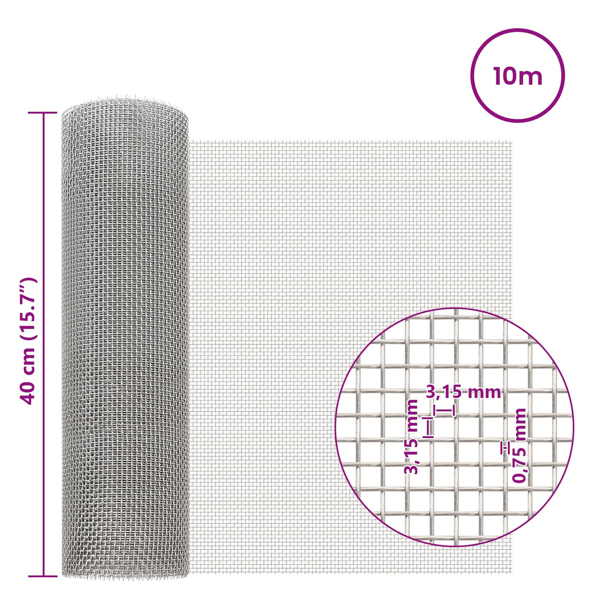 Mesh Screen 40 x 1000 cm Stainless Steel 201 Silver 6 mesh