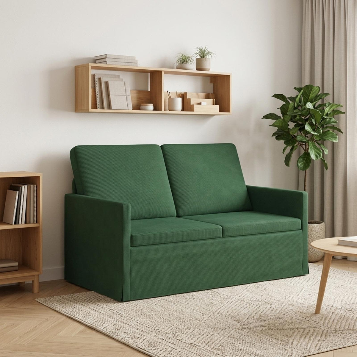 2 Seater Sofa 130 x 81 x 82 cm Corduroy Fabric 120 cm Jungle green