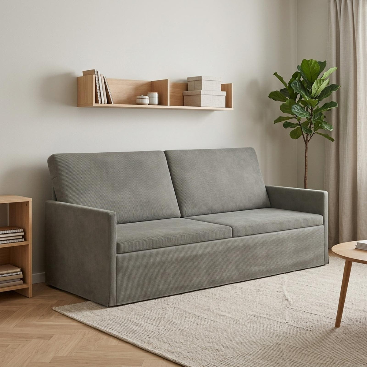 3 Seater Sofa 190 x 81 x 82 cm Corduroy Fabric 180 cm Light grey