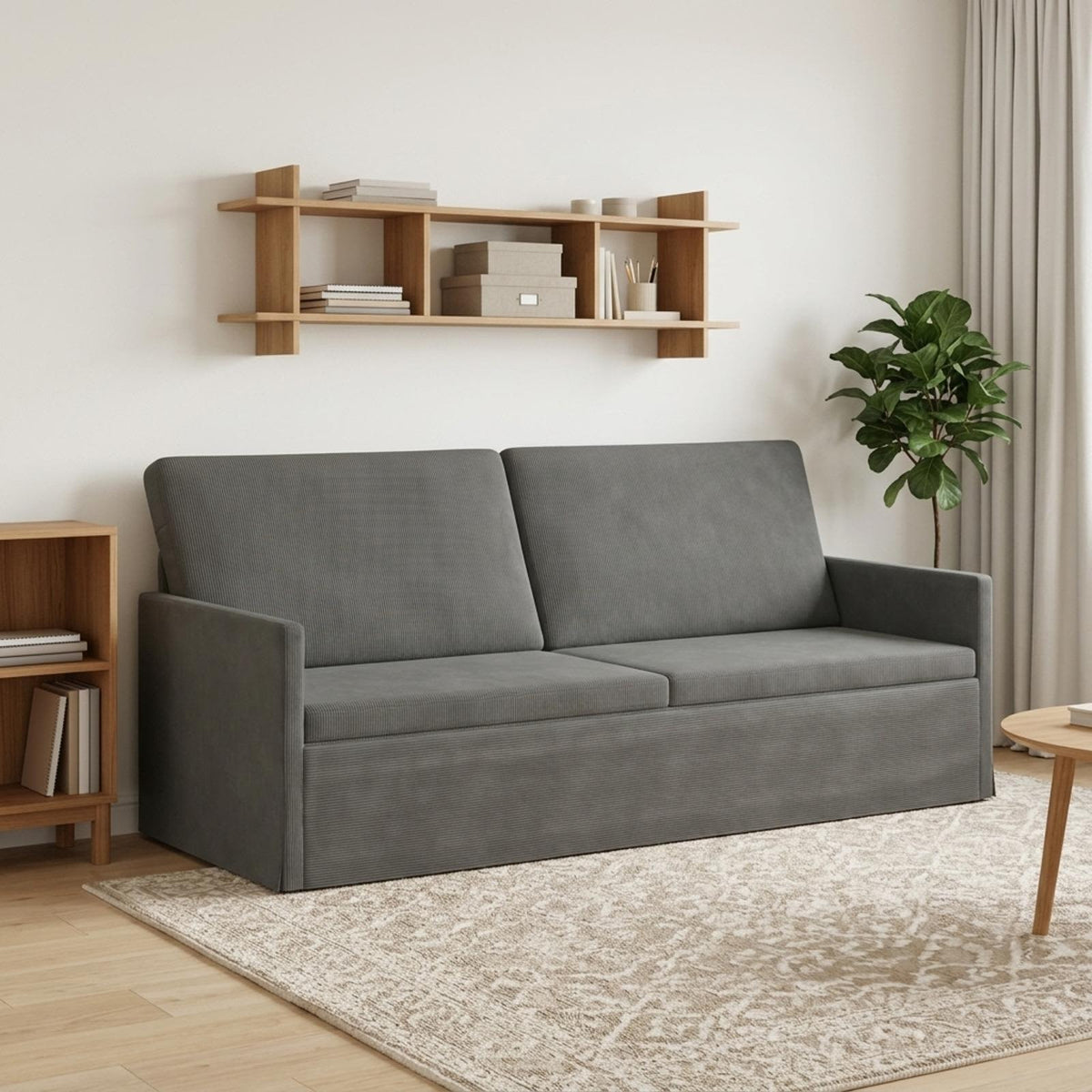 3 Seater Sofa 190 x 81 x 82 cm Corduroy Fabric 180 cm Dark grey