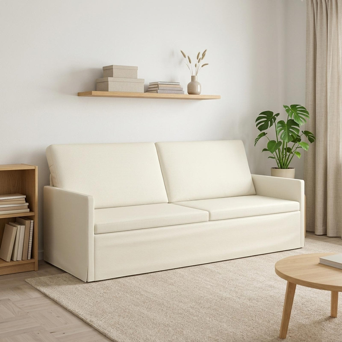 3 Seater Sofa 190 x 81 x 82 cm Corduroy Fabric 180 cm Cream