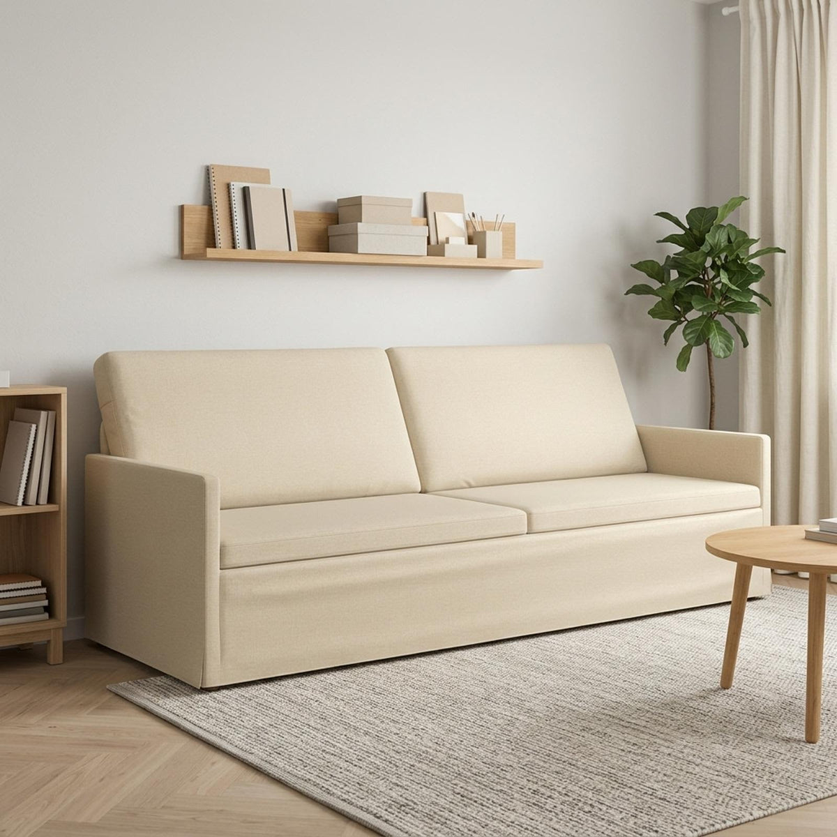 3 Seater Sofa 220 x 81 x 82 cm Fabric 210 cm Cream