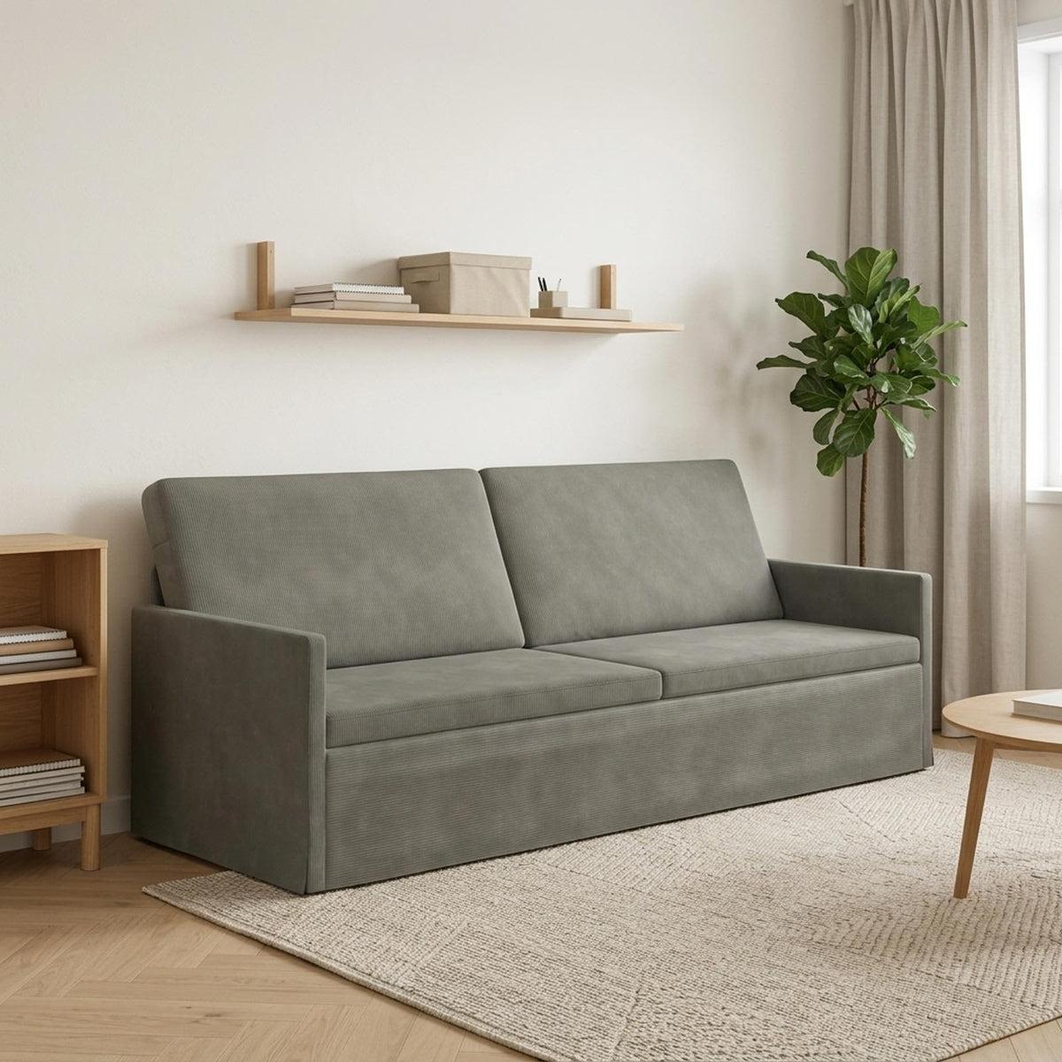 3 Seater Sofa 220 x 81 x 82 cm Corduroy Fabric 210 cm Light grey