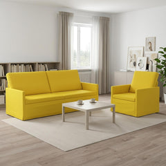 Sofa Set 2 pcs Fabric 1-Seater + 3-Seater (180 cm) Light yellow
