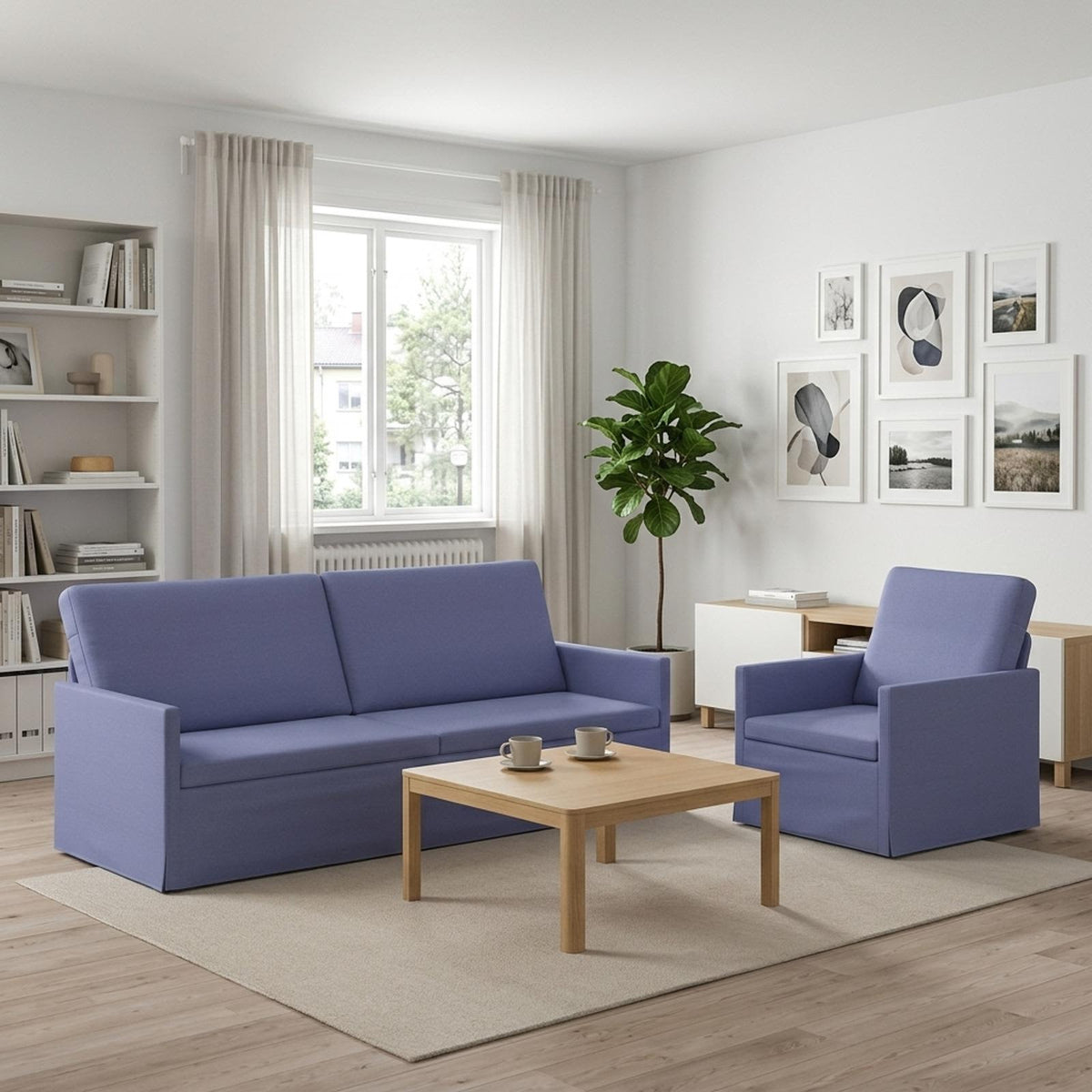 Sofa Set 2 pcs Fabric 1-Seater + 3-Seater (180 cm) Jeans blue