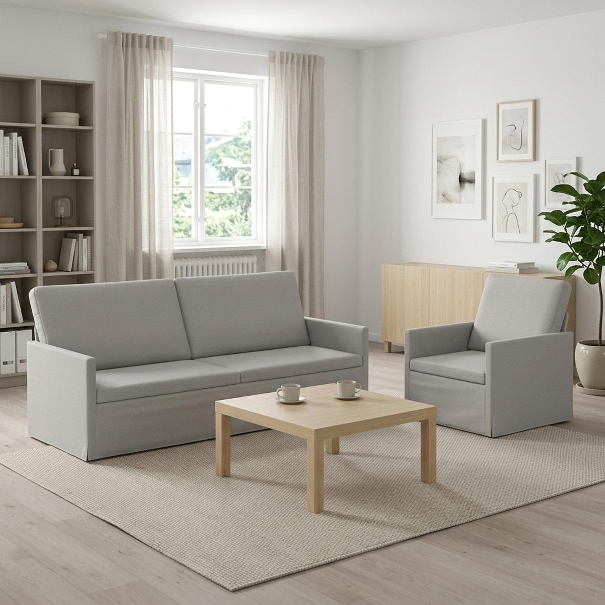 Sofa Set 2 pcs Fabric 1-Seater + 3-Seater (180 cm) Cloud grey