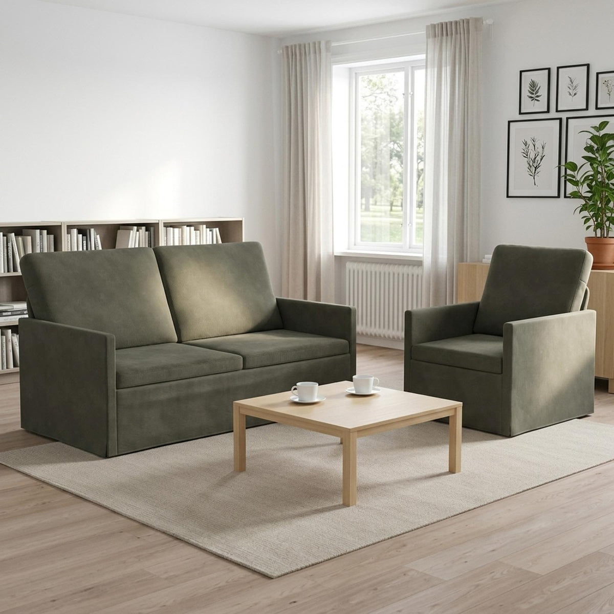 Sofa Set 2 pcs Corduroy Fabric 1-Seater + 2-Seater (140 cm) Light grey