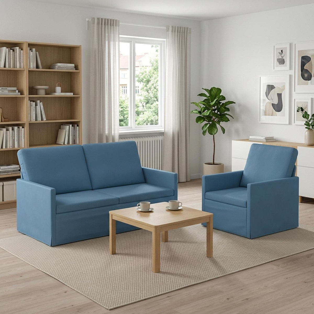 Sofa Set 2 pcs Corduroy Fabric 1-Seater + 2-Seater (140 cm) Blue