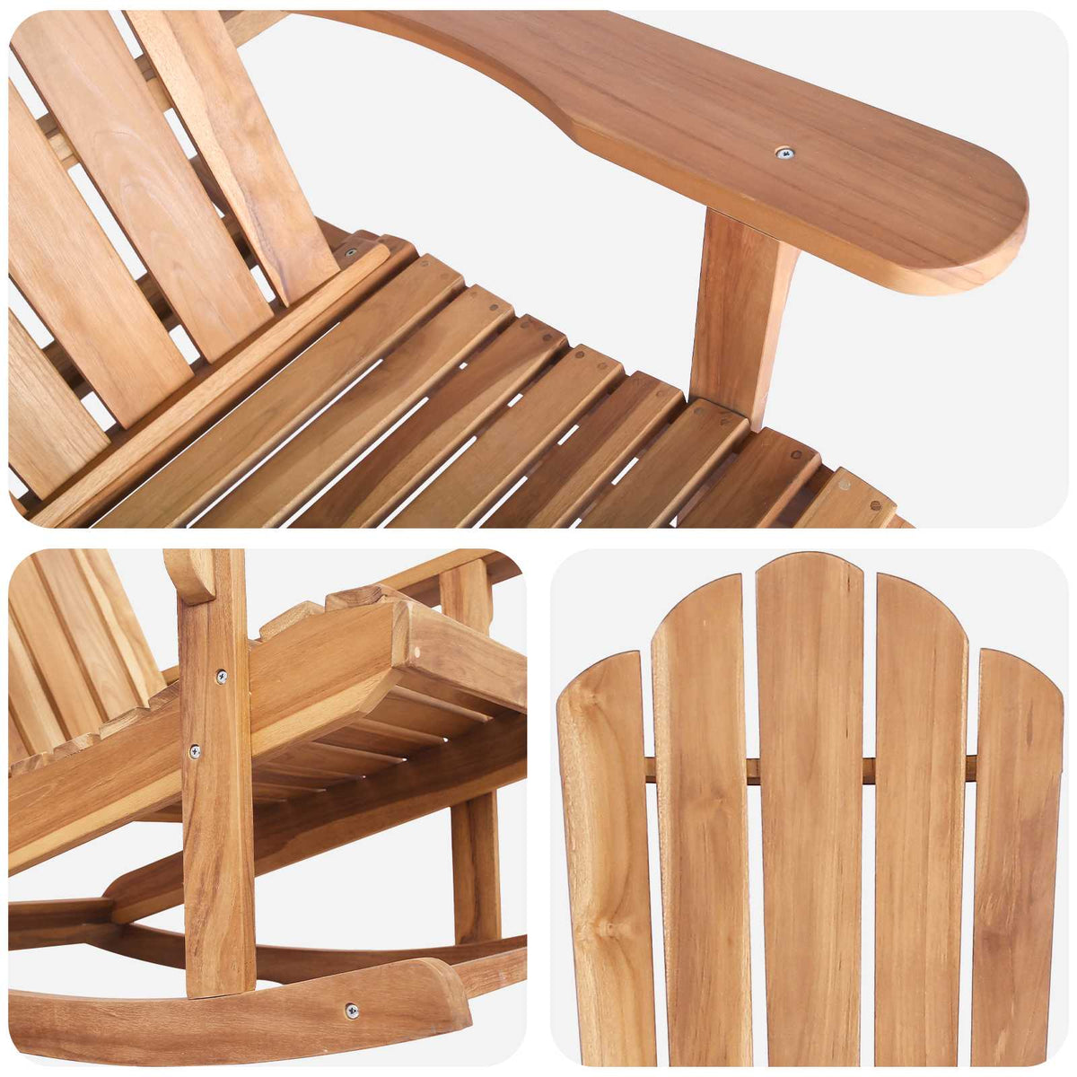 Garden Adirondack Rocking Chair Natural Solid Teak wood without cushion