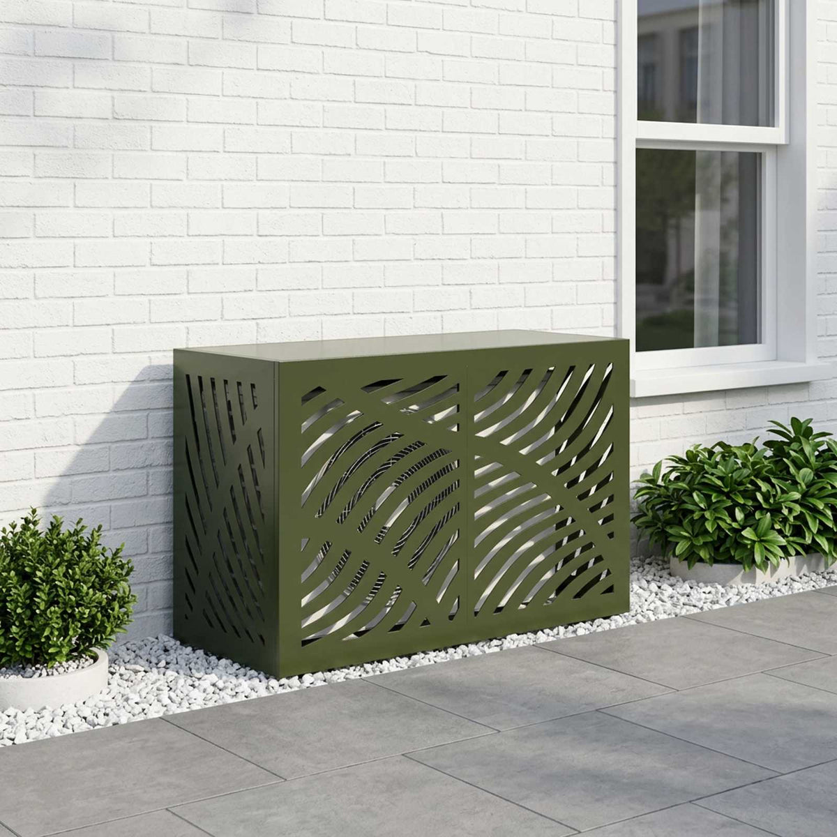 Air Conditioner Cover 90 x 40 x 60 cm Steel Leave Wave Pattern Olive green