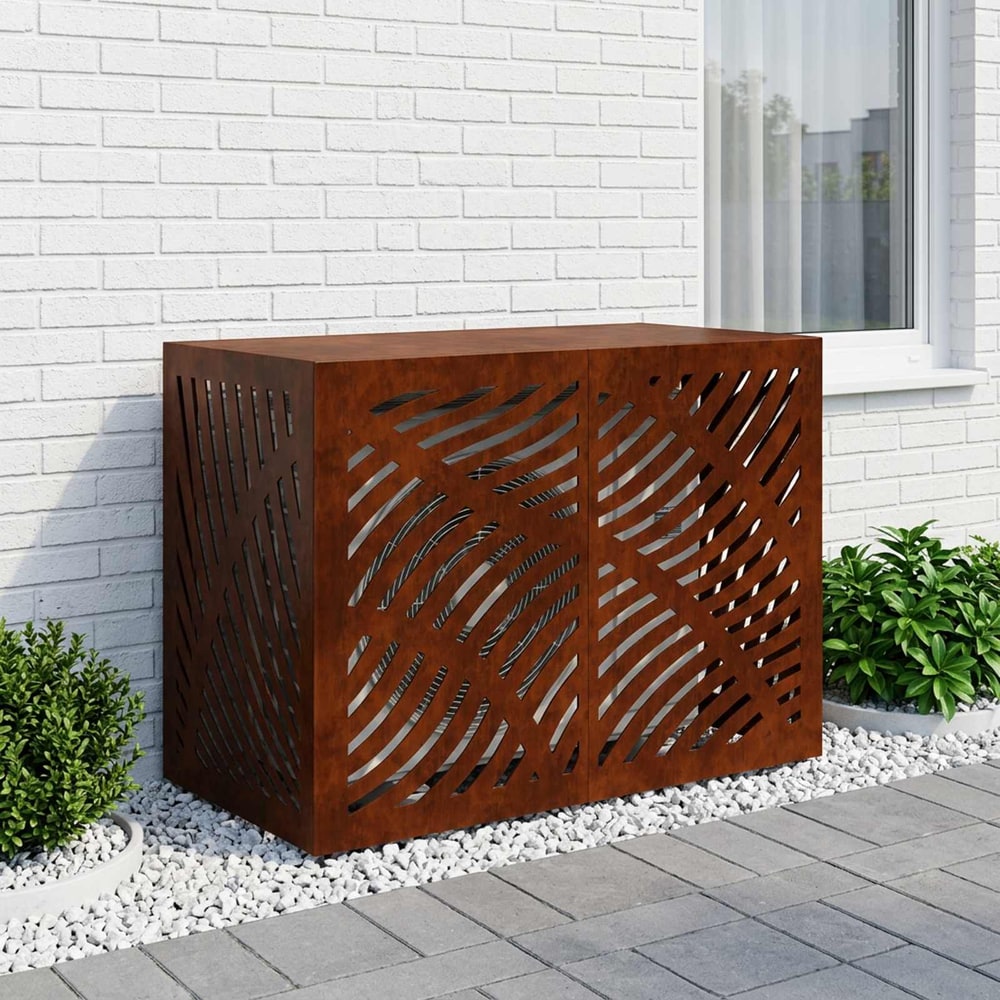 Air Conditioner Cover 100 x 50 x 70 cm Steel Leave Wave Pattern Weathering steel