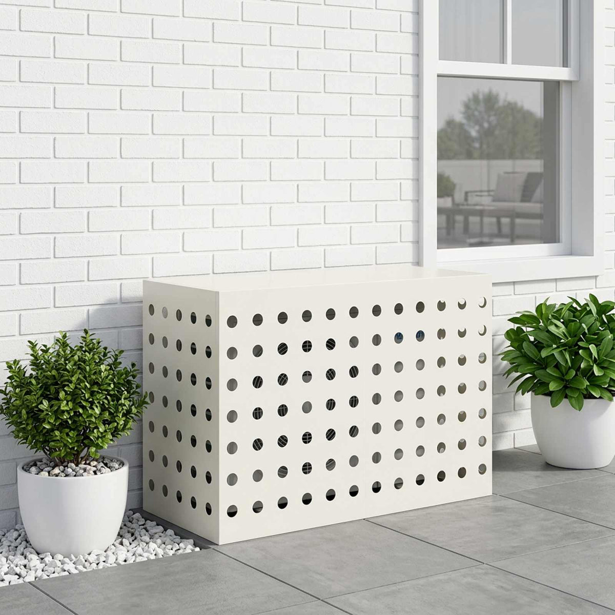 Air Conditioner Cover 90 x 40 x 60 cm Steel Round Circle Pattern White
