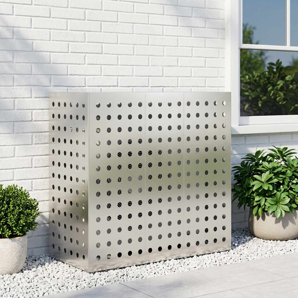 Air Conditioner Cover 110 x 50 x 105 cm Steel Round Circle Pattern Stainless steel