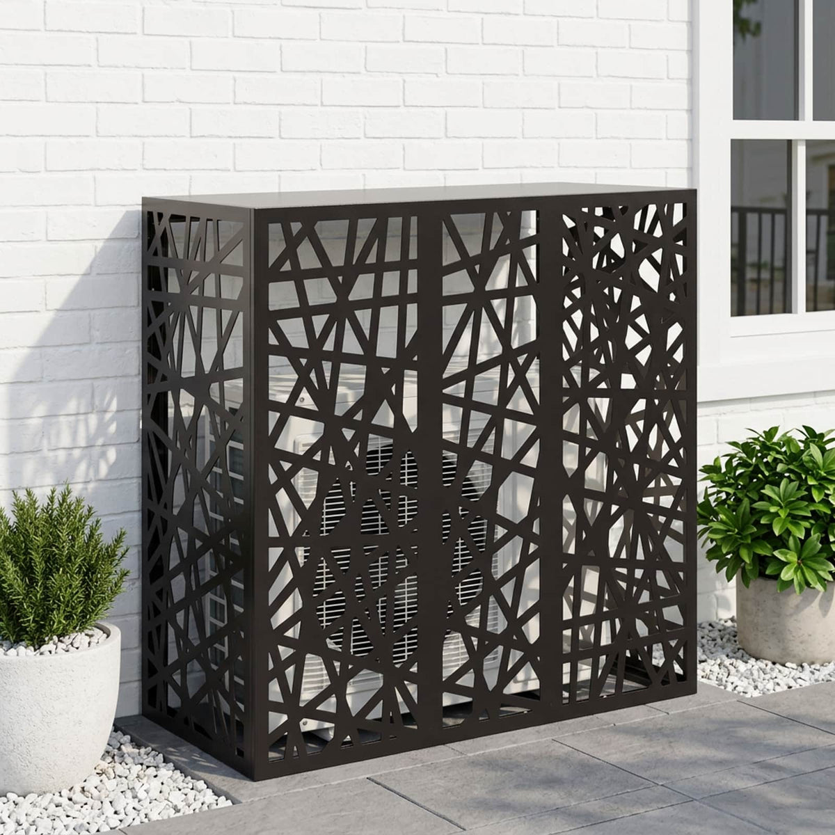 Air Conditioner Cover 110 x 50 x 105 cm Steel Geometric mesh Pattern Black