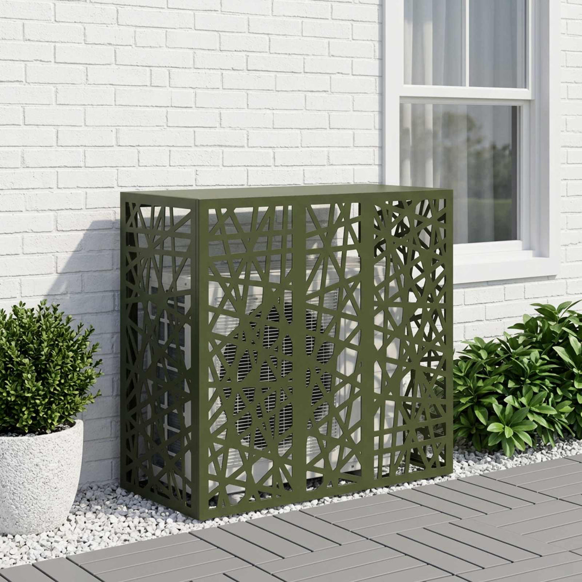 Air Conditioner Cover 110 x 50 x 105 cm Steel Geometric mesh Pattern Olive green
