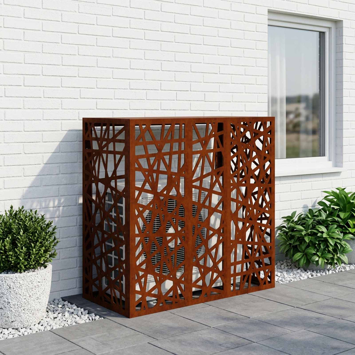 Air Conditioner Cover 110 x 50 x 105 cm Steel Geometric mesh Pattern Weathering steel