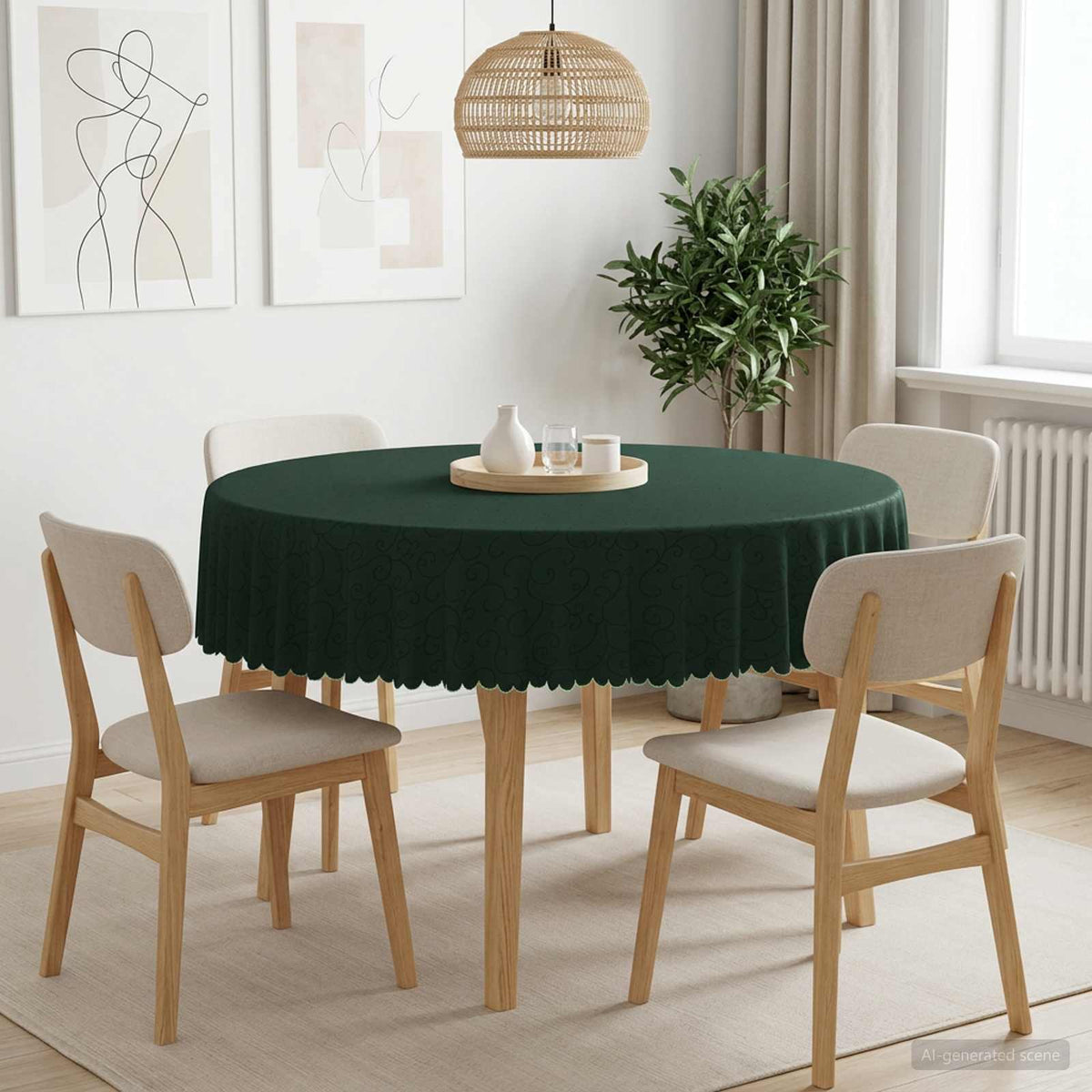 Table Cloth Rectangular 5 Dark green Ø 140 cm