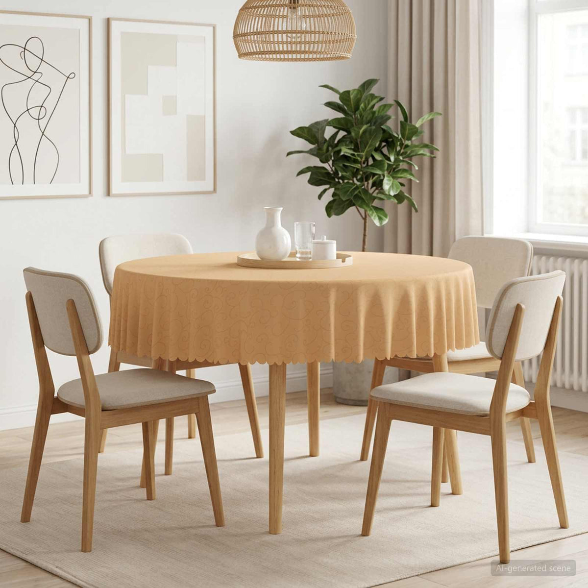 Table Cloth Rectangular 5 Beige Ø 140 cm