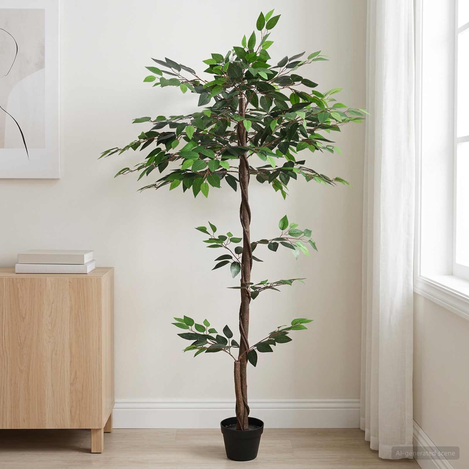 vidaXL Artificial Ficus Plant Green 85 x 18 x 160 cm Fabric and Wood 1