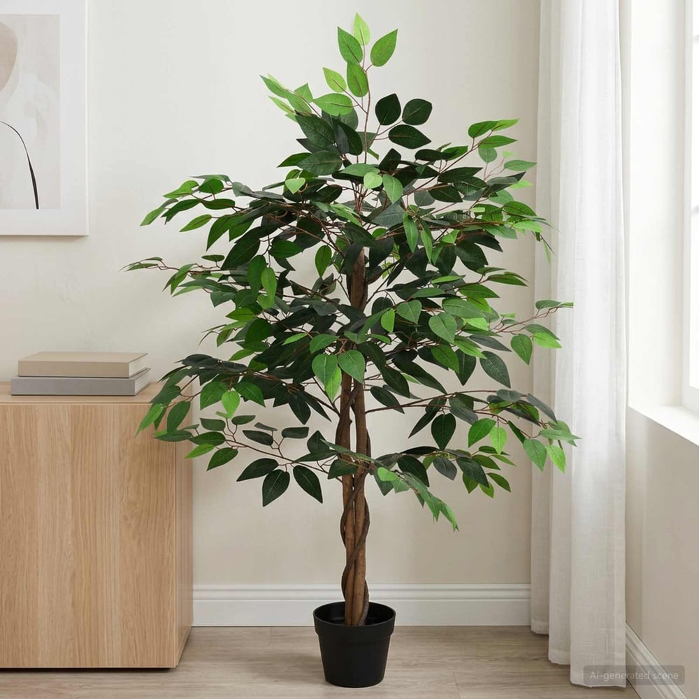 vidaXL Artificial Ficus Plant Green 90 x 16 x 110 cm Fabric and Wood 1