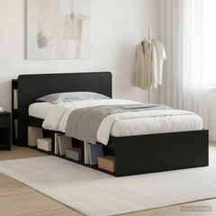 Bed Frame with Storage 90 x 190 cm Engineered Wood without Centre Shelf Black