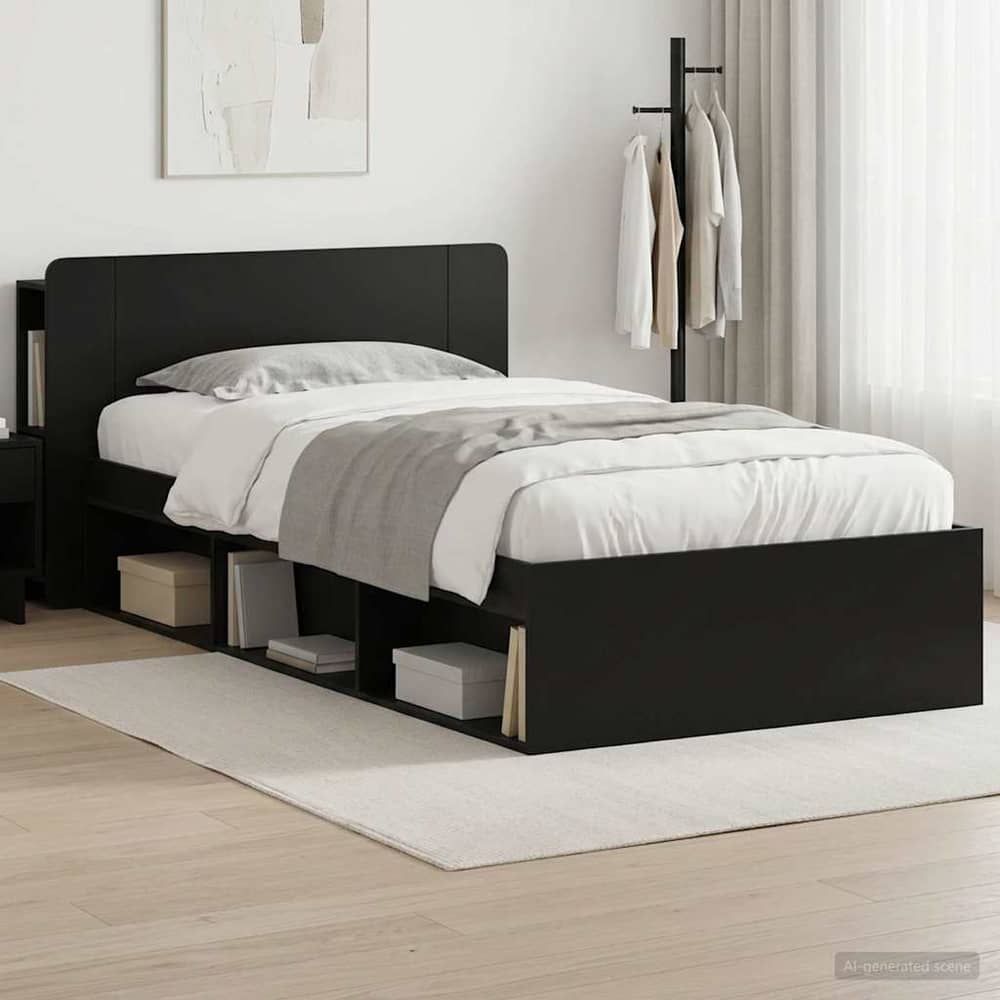 vidaXL Bed Frame with Storage Black 90 x 200 cm Engineered Wood 1