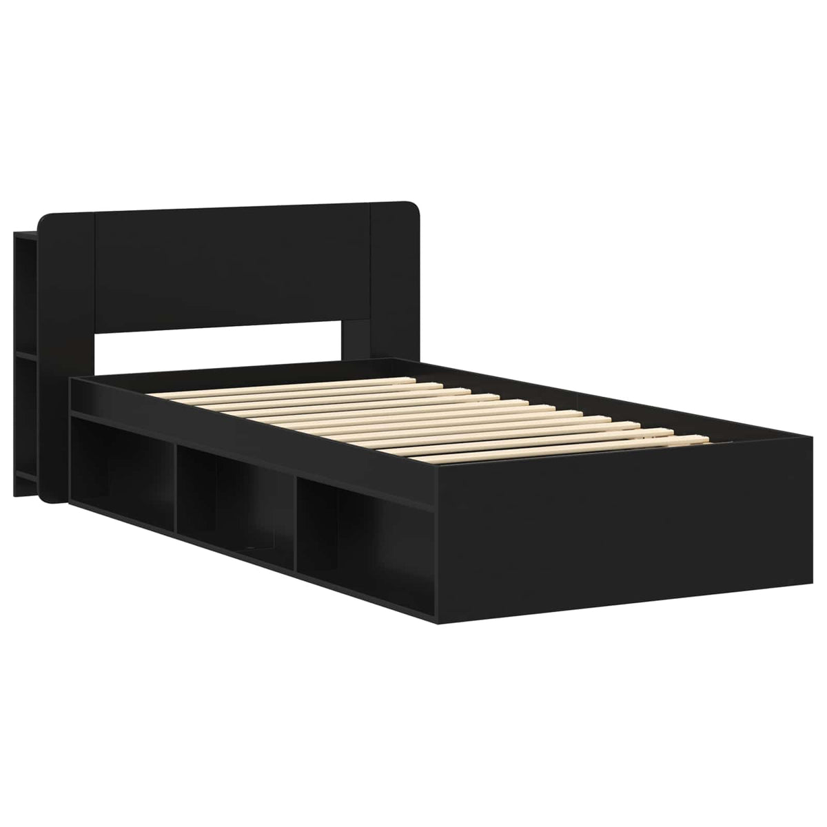 vidaXL Bed Frame with Storage Black 90 x 200 cm Engineered Wood 3