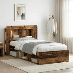 Bed Frame with Storage 90 x 190 cm Engineered Wood with Centre Shelf Old wood